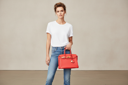 Model wearing Hermes Birkin 30 Rose Jaipur