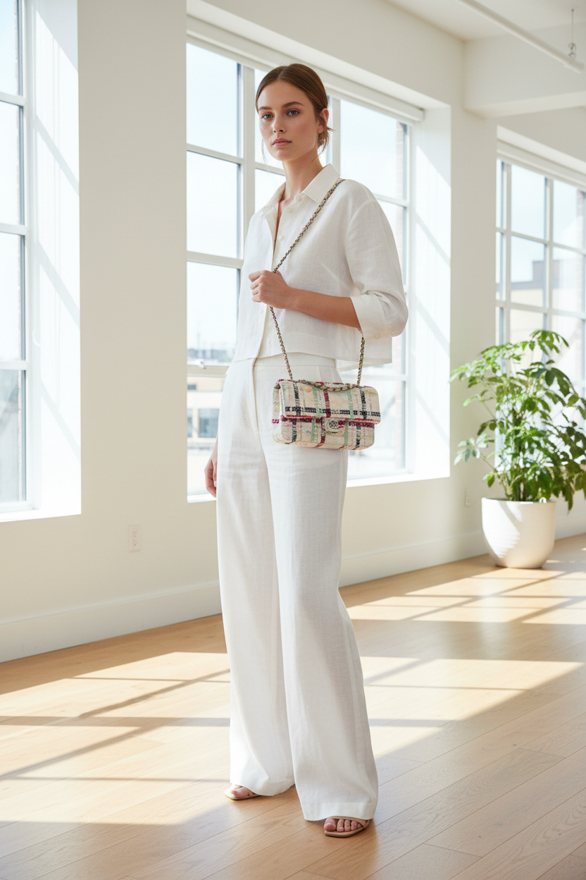 Chanel Tweed Medium Double Flap in Pink & Ivory