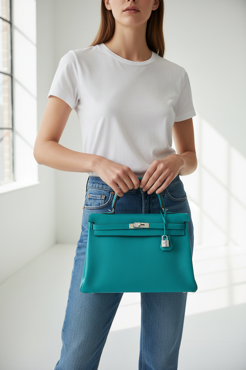 Model with larger Bleu Paon Kelly 35