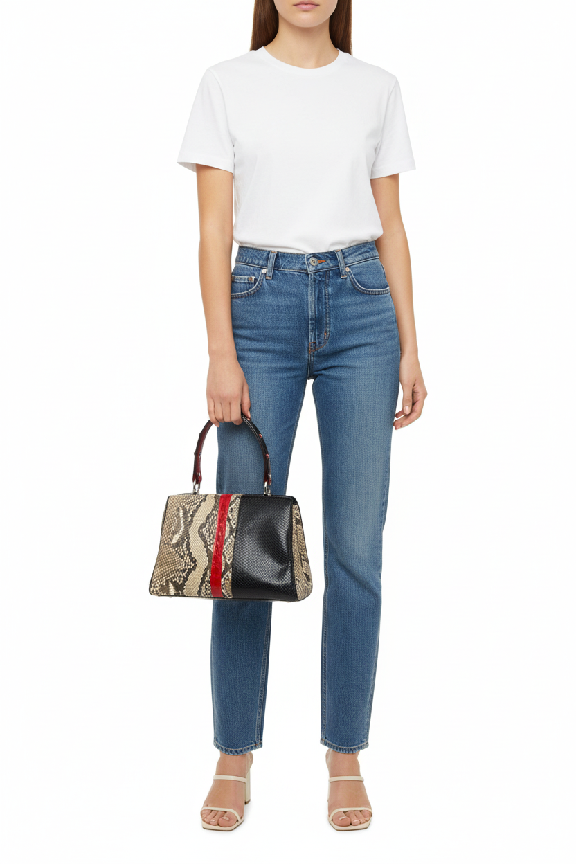 Prada Multicolor Python Crocodile Top Handle Bag