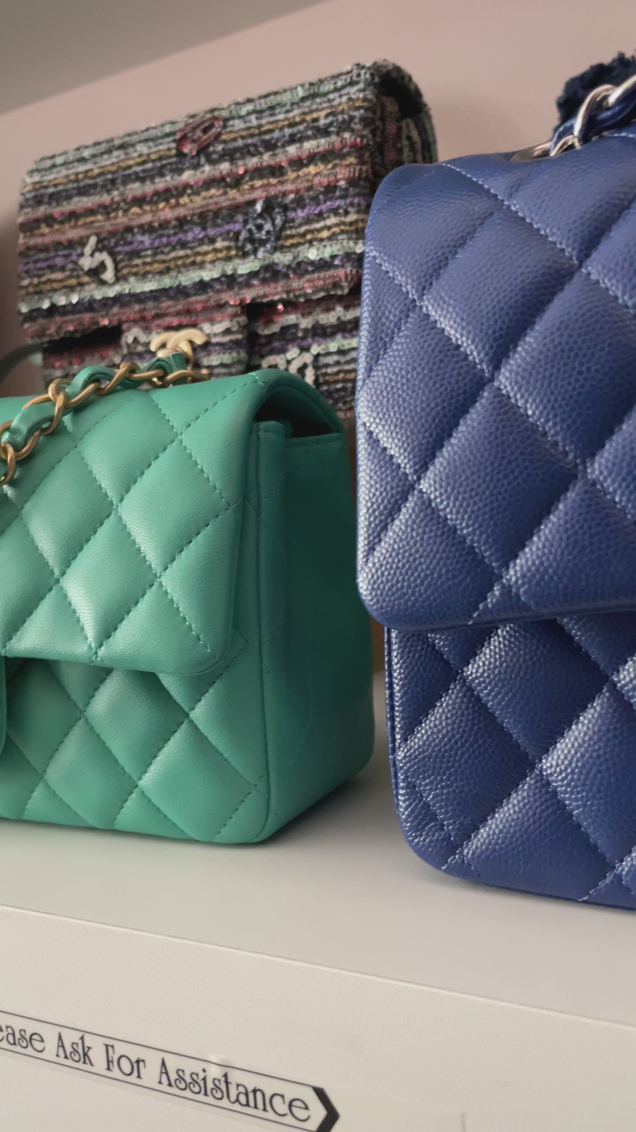 Chanel Blue Quilted Caviar Leather Mini Square Classic Flap Bag at