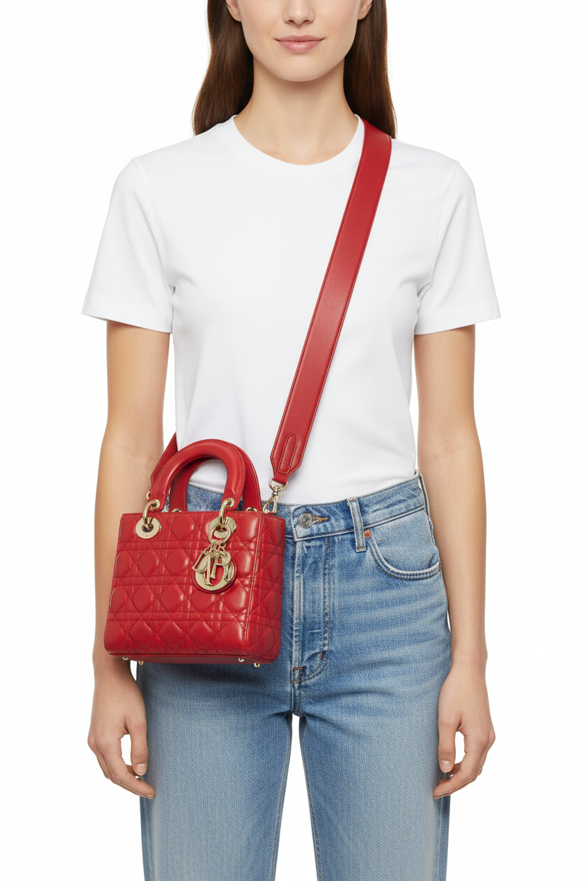 Small handbag worn crossbody from front view