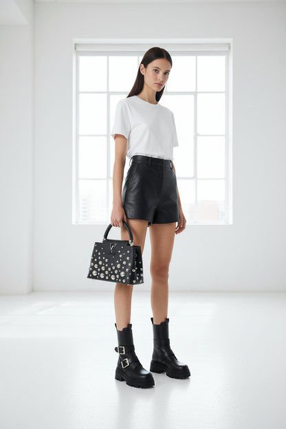 Louis Vuitton x Yayoi Kusama Capucine MM Black and Brass Metal Dots Bag