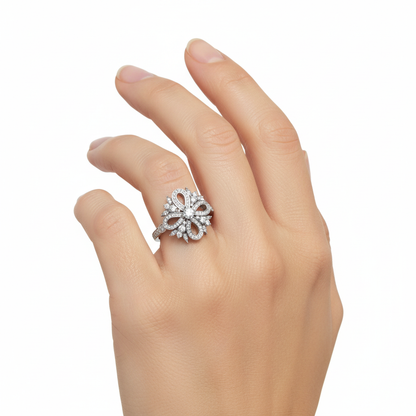 Tiffany platinum diamond ring on finger