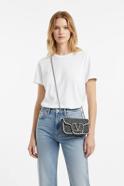 Valentino polka dot bag on model