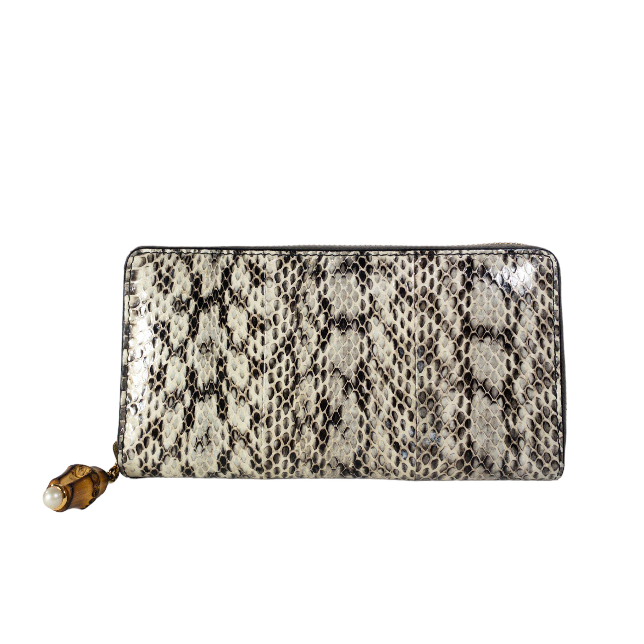 Gucci Gray Python Bamboo Zip Around Wallet