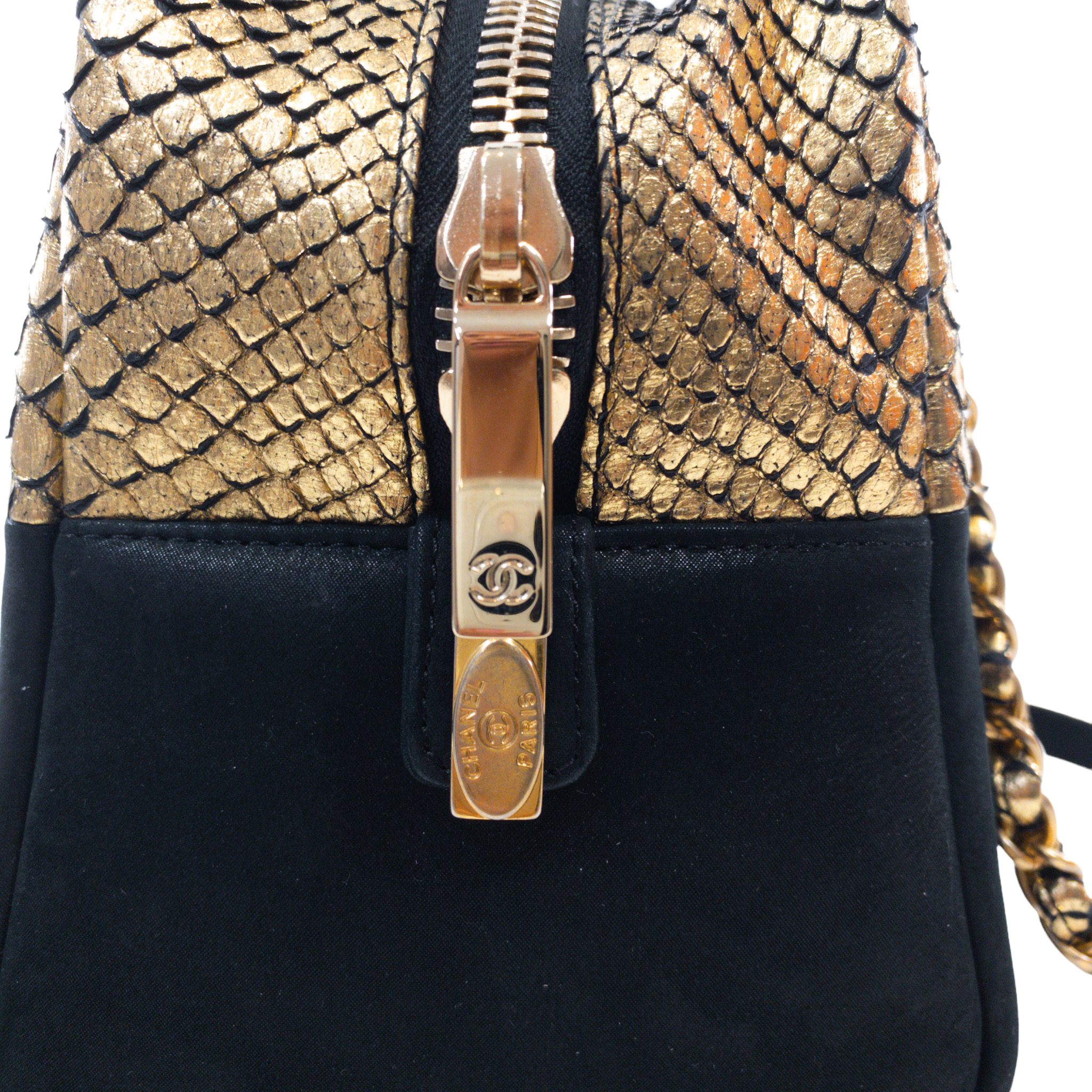 Chanel Metallic Python Suede Bowler Tote