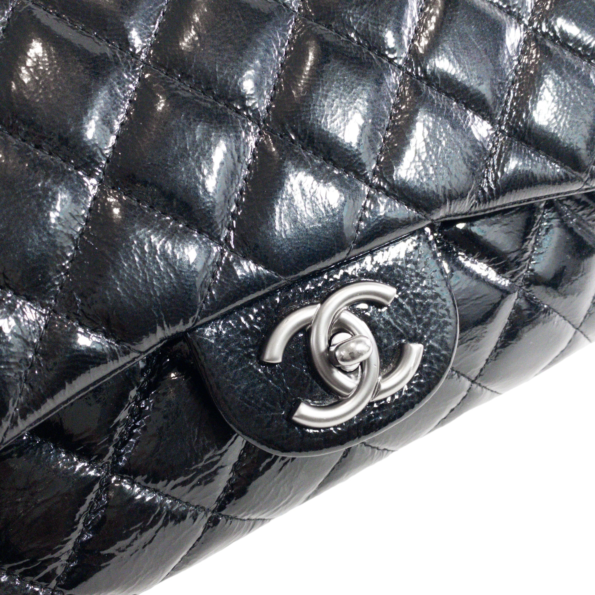 Chanel Black Glazed Single Flap Jumbo RHW