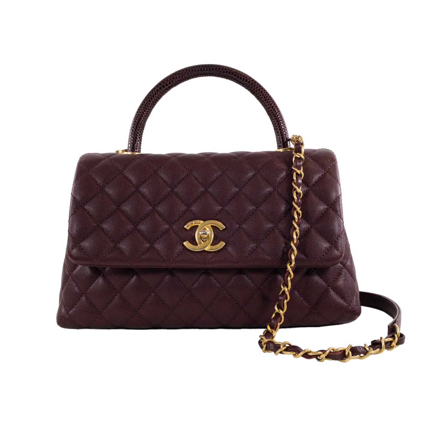 Chanel Medium Lizard Handle Coco Handle Burgundy Caviar GHW