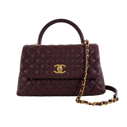 Chanel Medium Lizard Handle Coco Handle Burgundy Caviar GHW