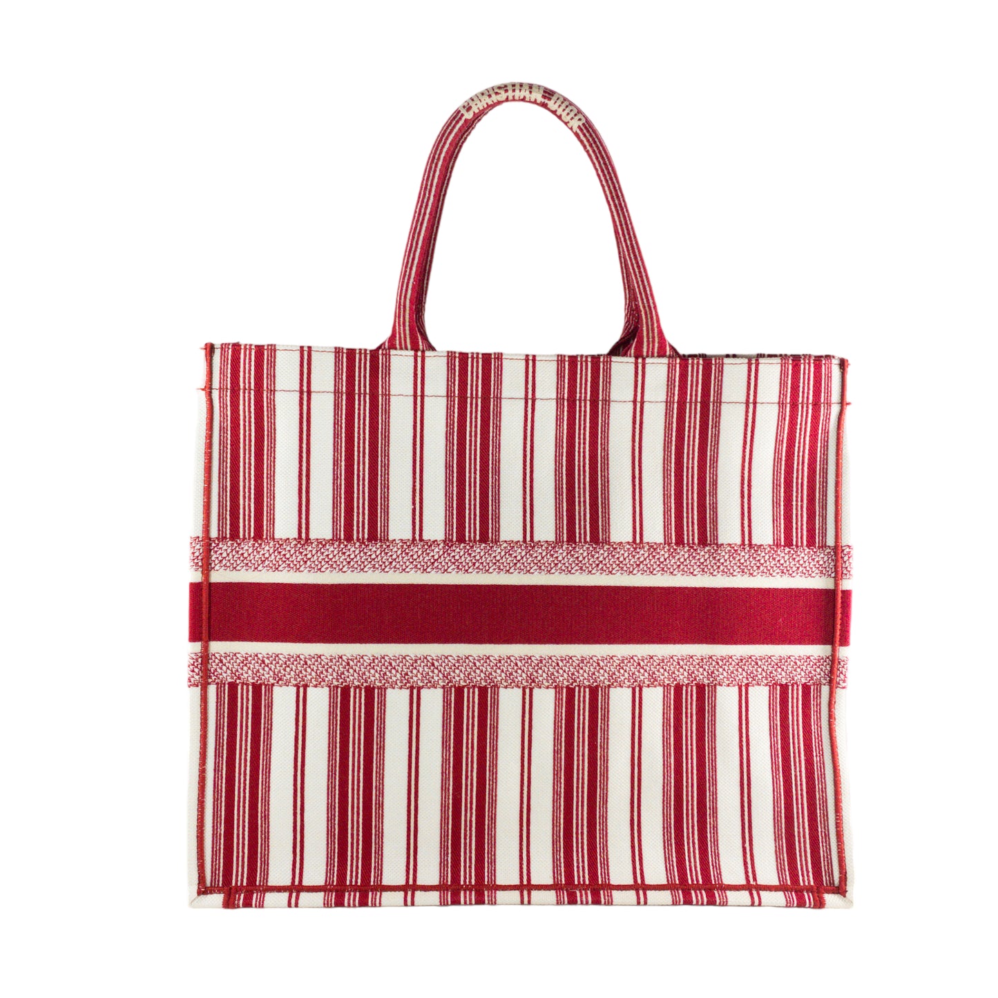 Dior Red Striped Embroidered Large Book Tote
