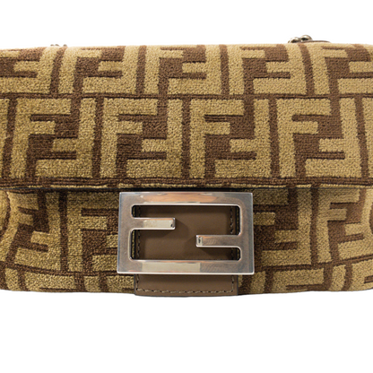 Fendi Brown Velvet Zucca Chain Baguette