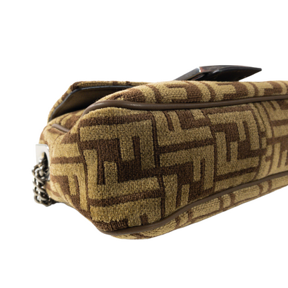 Fendi Brown Velvet Zucca Chain Baguette