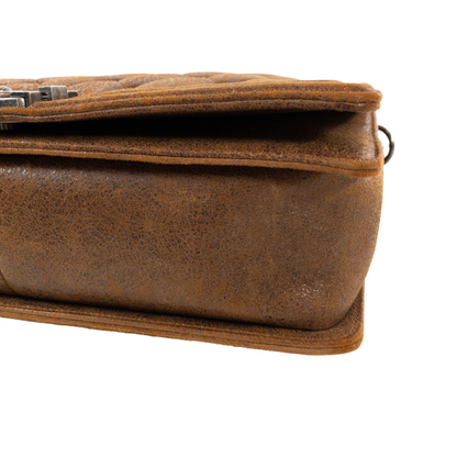 Chanel Diamond Tufted Brown Distressed Leather XL Boy RHW