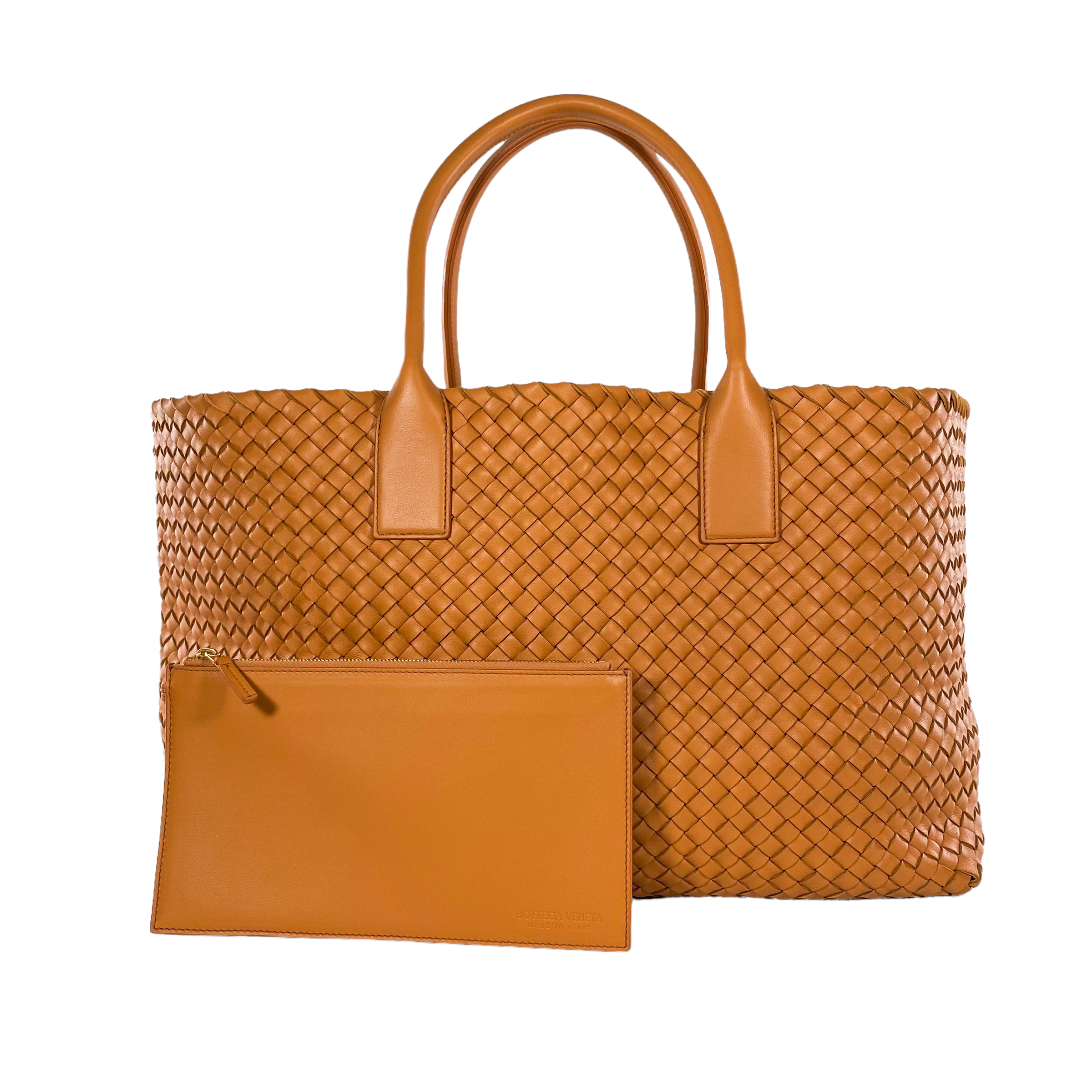 Bottega Veneta Orange Intrecciato Cabat Shopper Tote