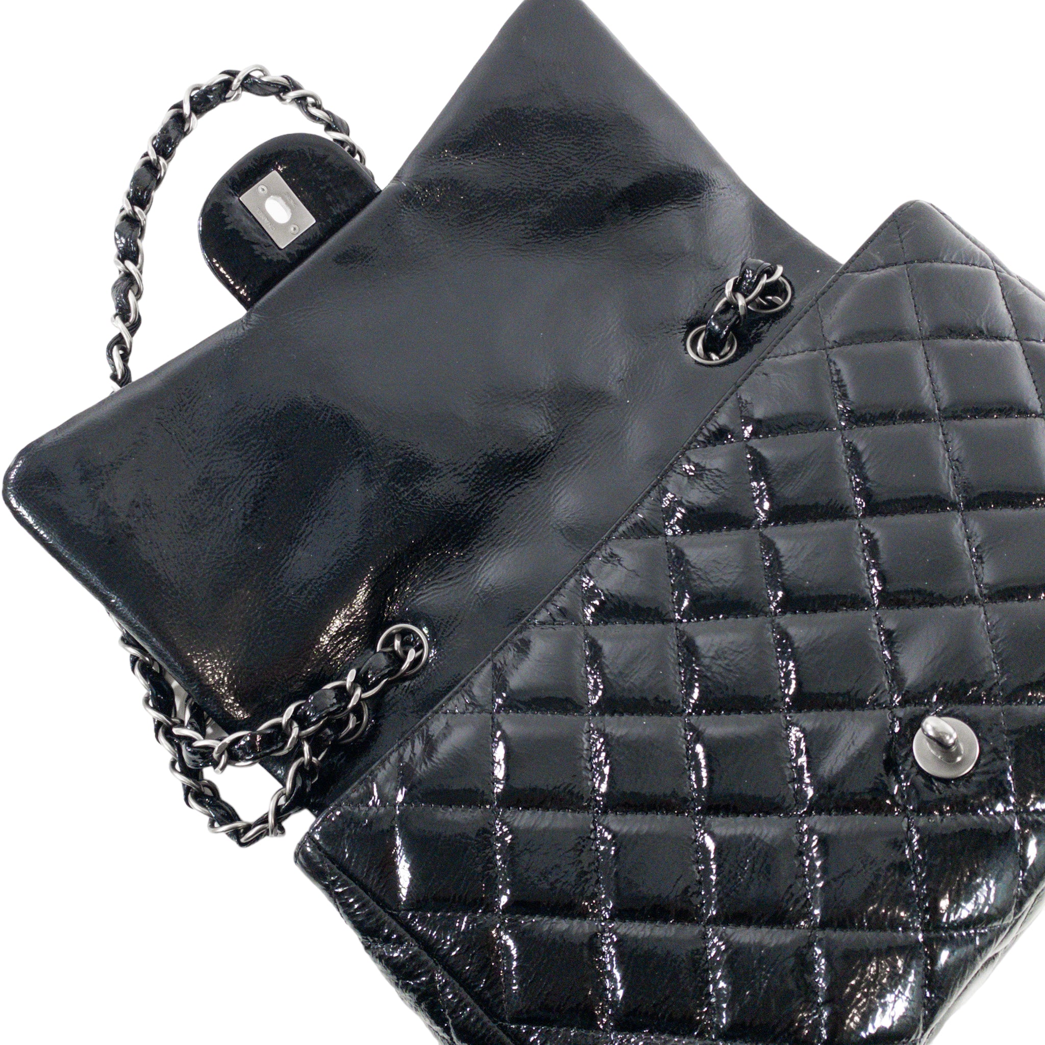 Chanel Black Glazed Single Flap Jumbo RHW