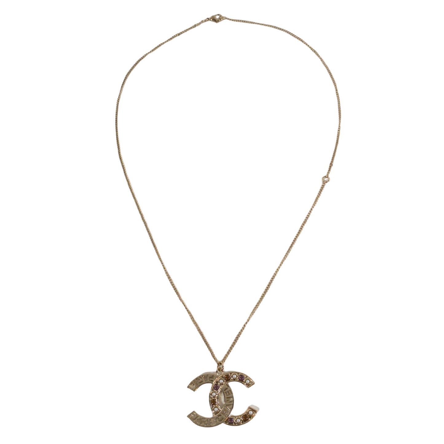 Chanel Paris Gold CC Necklace with Stones