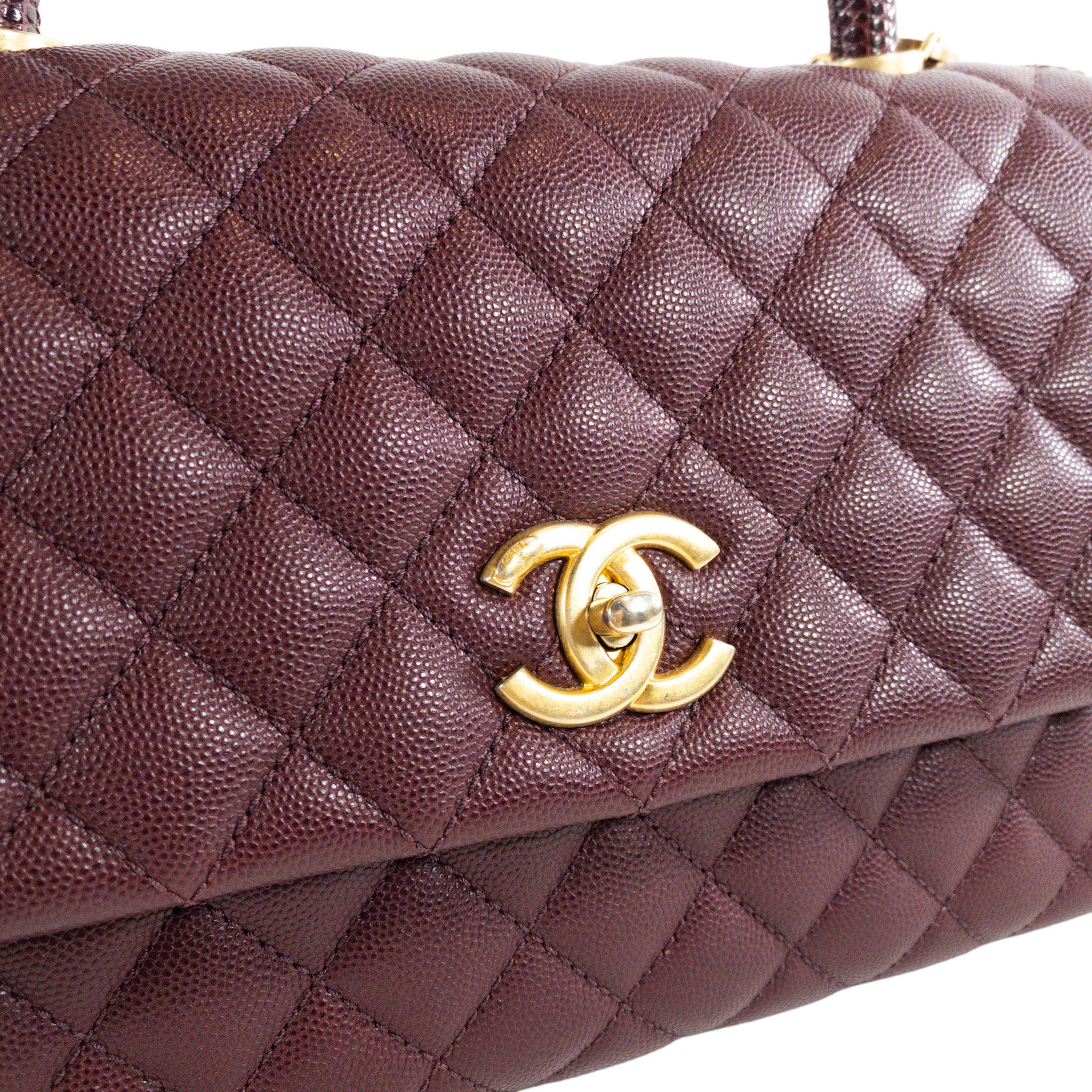 Chanel Medium Lizard Handle Coco Handle Burgundy Caviar GHW