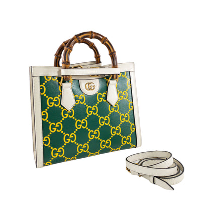 Gucci Green/White Leather Small Diana Bag