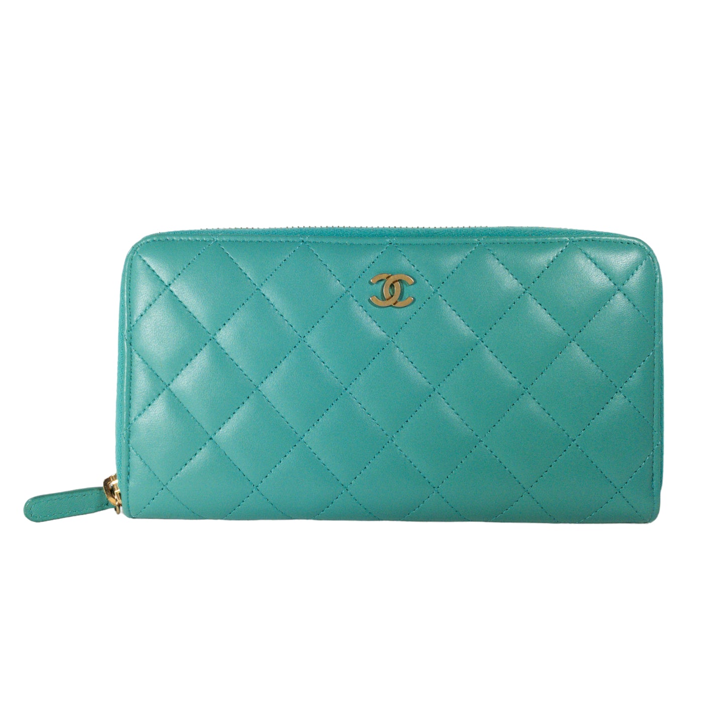 Chanel Turquoise Lambskin Zip Around Wallet