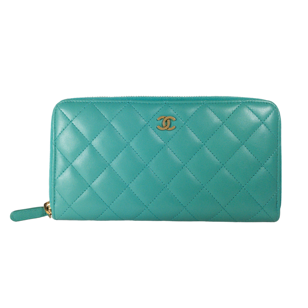 $1200 Chanel Classic Turquoise Blue Patent Quilted Leather Zippy  Continental Wallet SHW - Lust4Labels