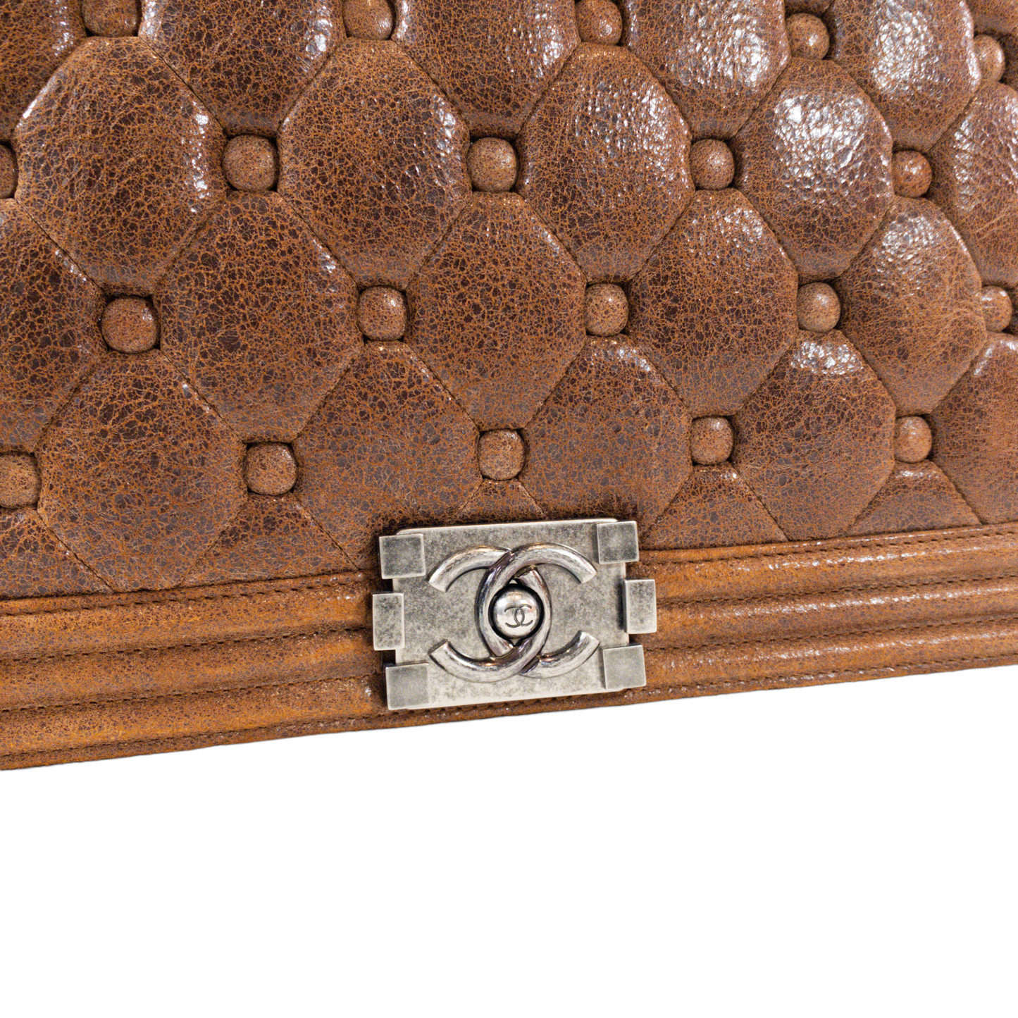 Chanel Diamond Tufted Brown Distressed Leather XL Boy RHW