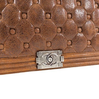 Chanel Diamond Tufted Brown Distressed Leather XL Boy RHW