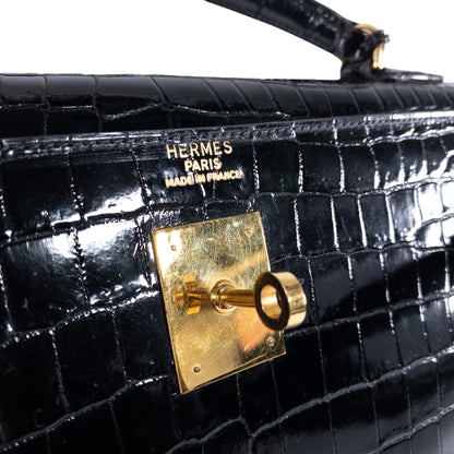 Hermes Vintage Crocodile Black Kelly 35cm GHW