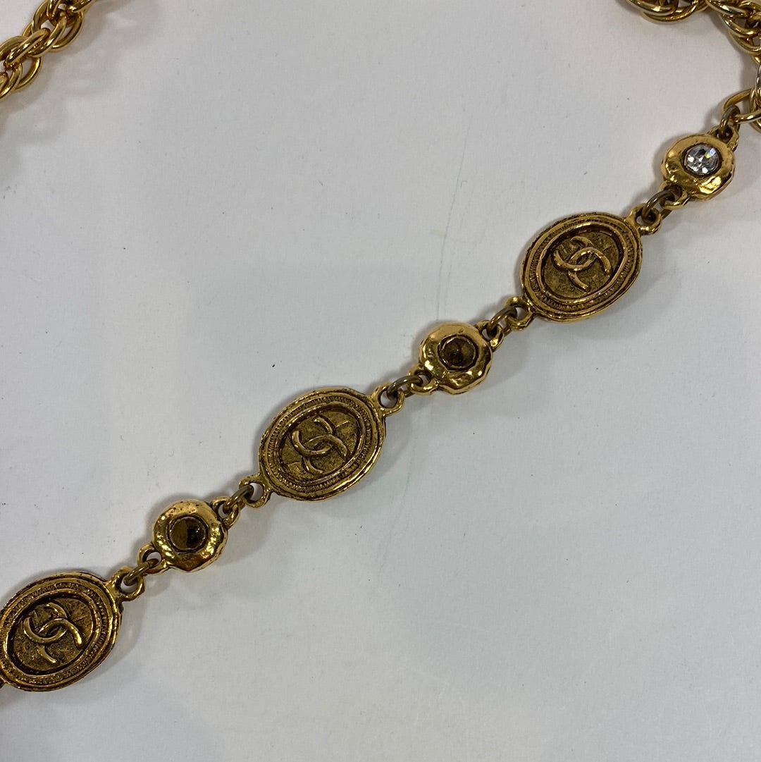 Chanel Vintage Plated Extra Long Necklace w Stones