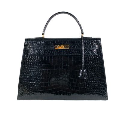 Hermes Vintage Crocodile Black Kelly 35cm GHW