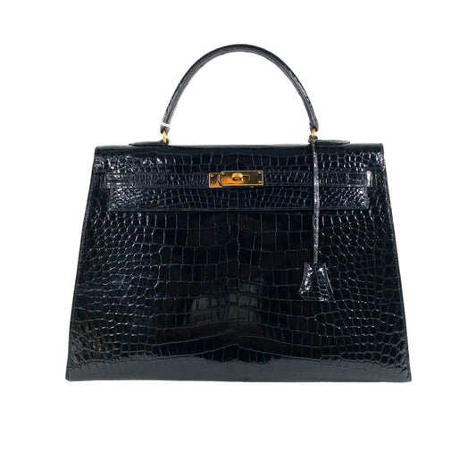 Hermes Vintage Crocodile Black Kelly 35cm GHW