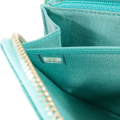 Chanel Turquoise Lambskin Zip Around Wallet