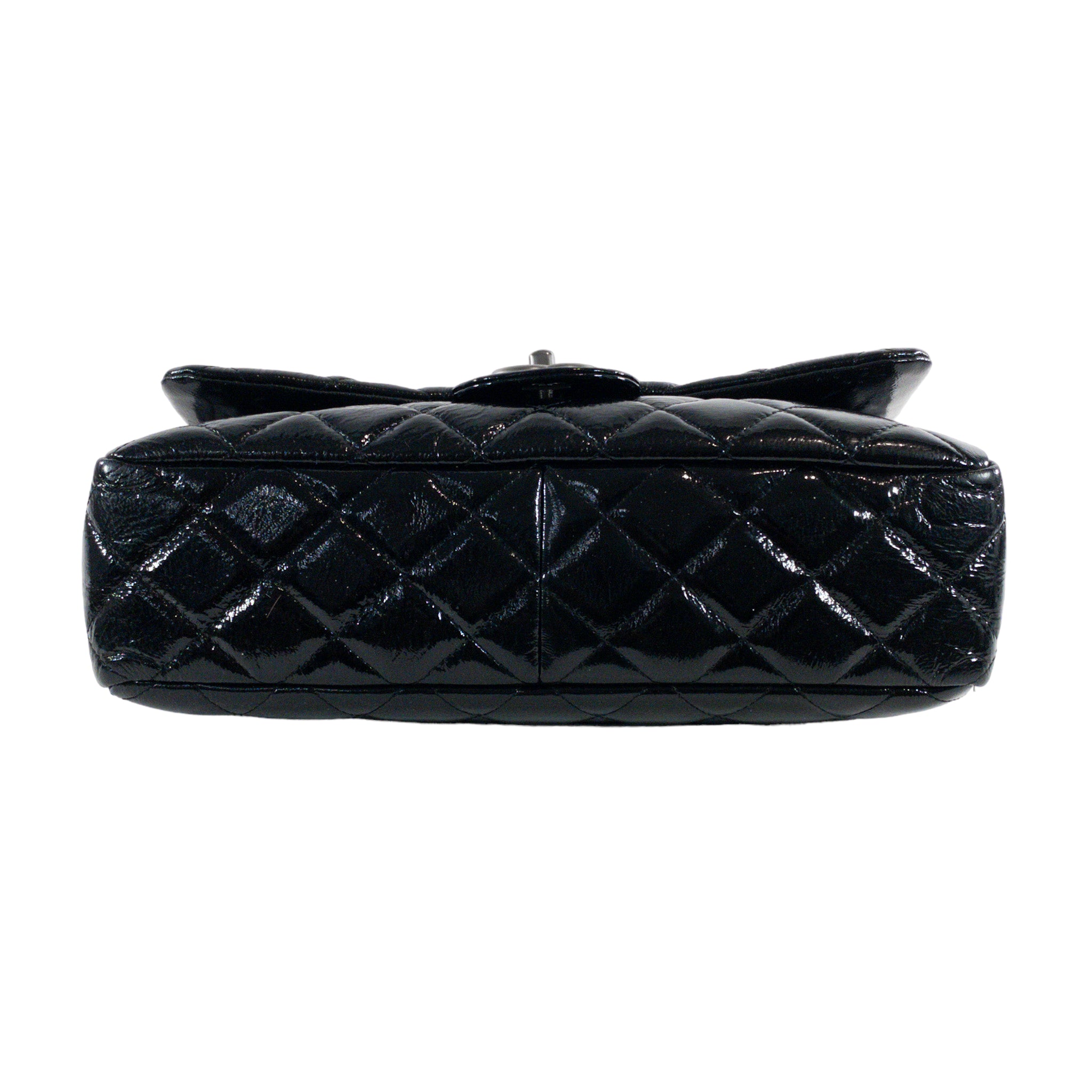 Chanel Black Glazed Single Flap Jumbo RHW