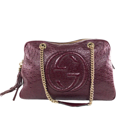 Gucci Burgundy Ostrich Soho Bowling Bag