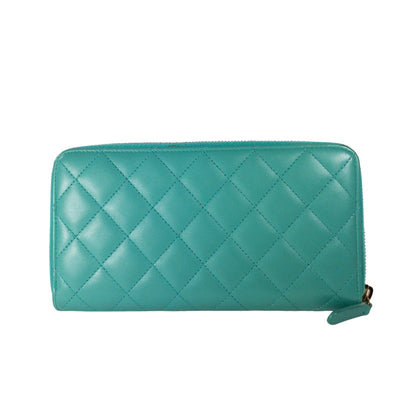 Chanel Turquoise Lambskin Zip Around Wallet
