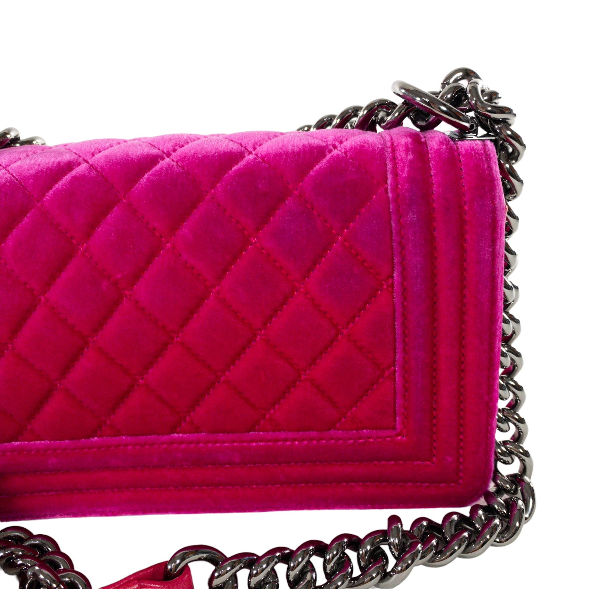 Pink Quilted Velvet Boy Bag Medium