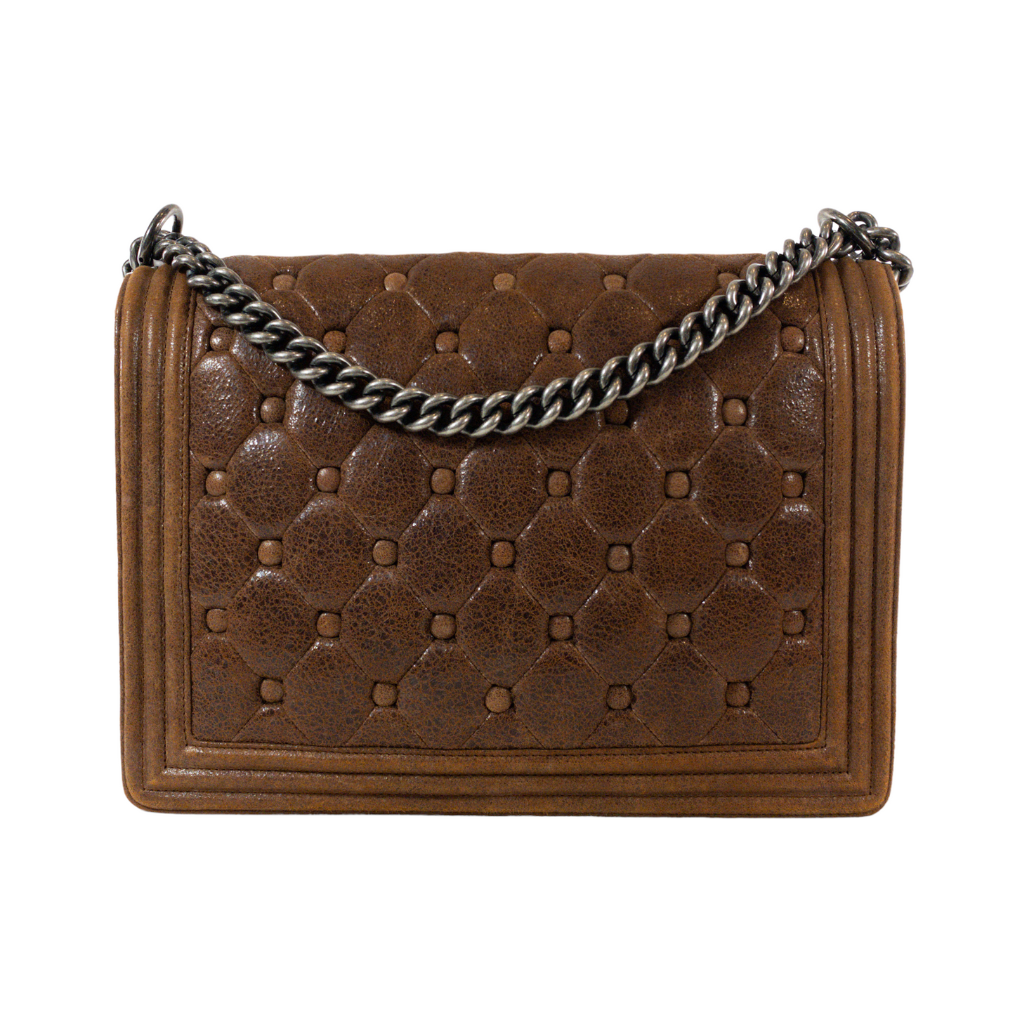 Chanel Diamond Tufted Brown Distressed Leather XL Boy RHW