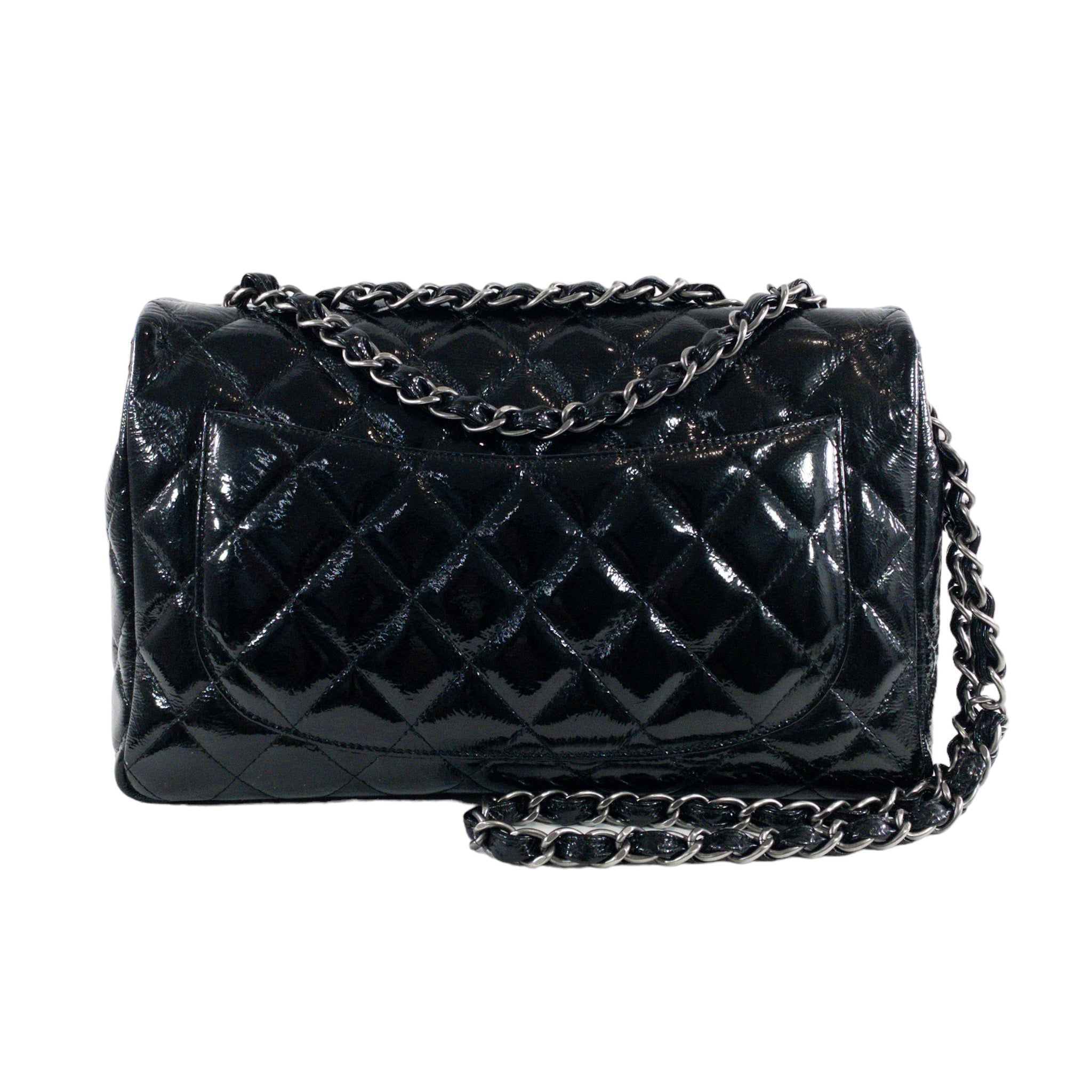 Chanel Black Glazed Single Flap Jumbo RHW