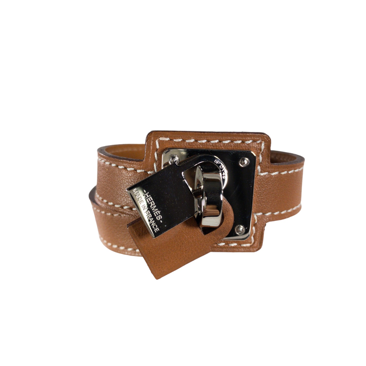 Hermes O Kelly Gold Leather Wrap Bracelet PHW