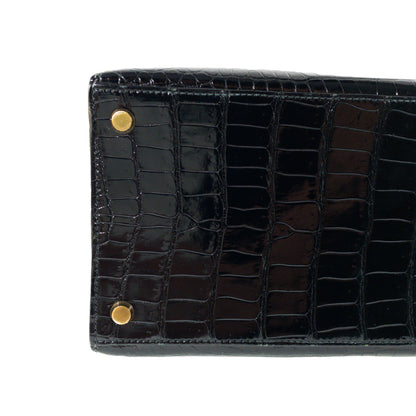 Hermes Vintage Crocodile Black Kelly 35cm GHW