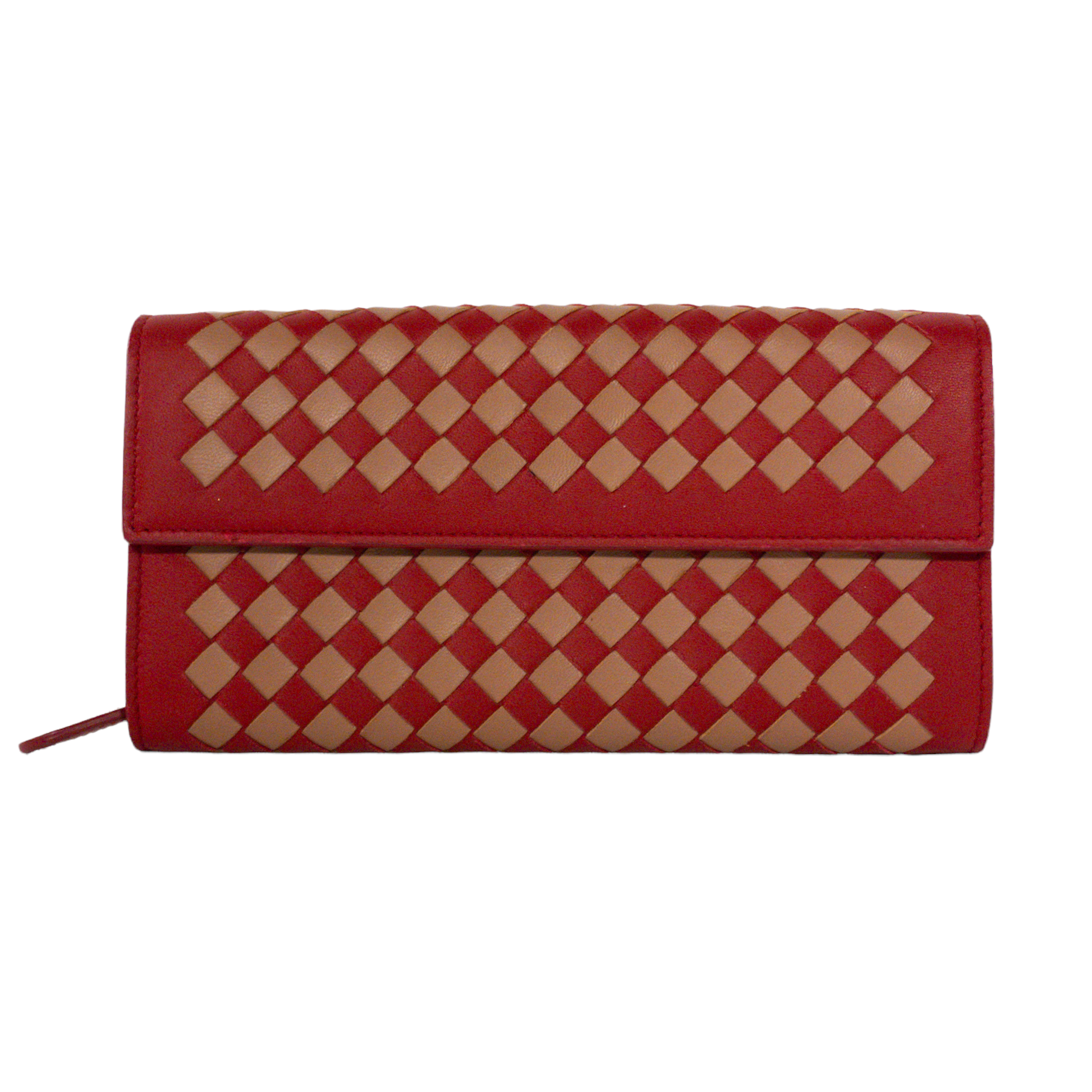 Bottega Veneta Red/Tan Intrecciato Wallet