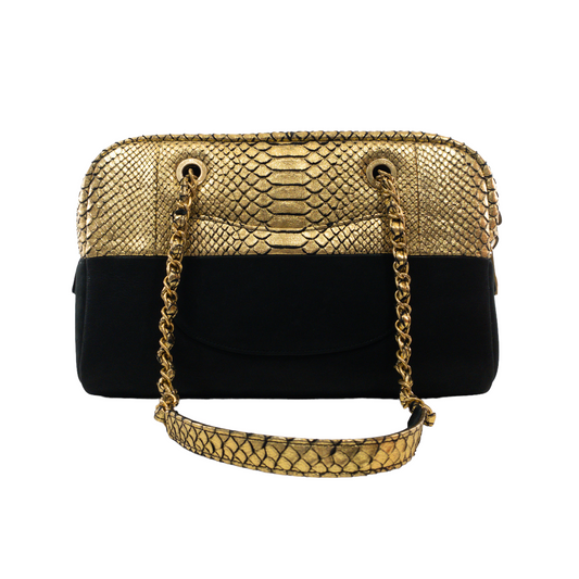Chanel Metallic Python Suede Bowler Tote