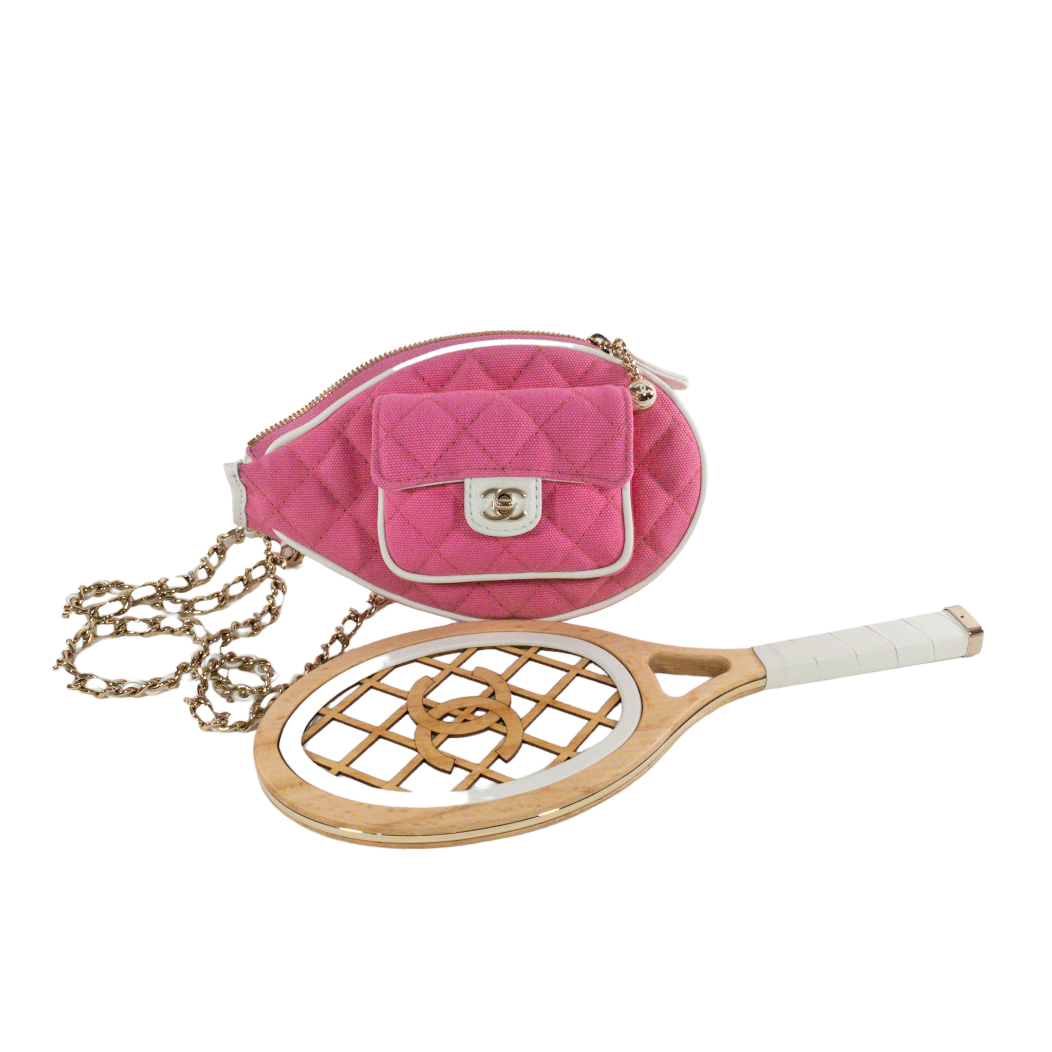 Chanel 23C Pink Quilted Tennis Racket Mirror *Collector's Piece* For Sale  at 1stDibs