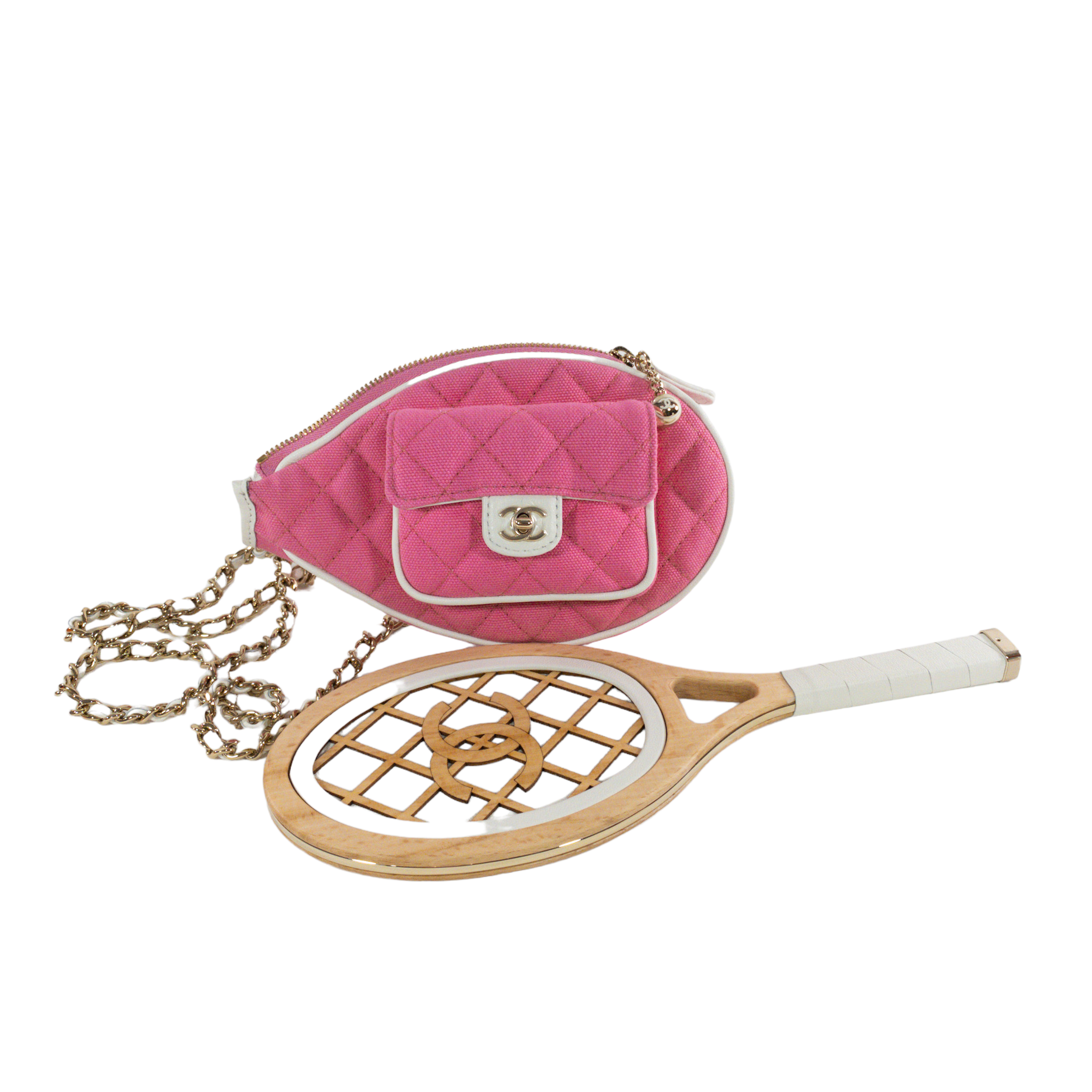 Chanel 23C Pink Quilted Tennis Racket Mirror *Collector's Piece*