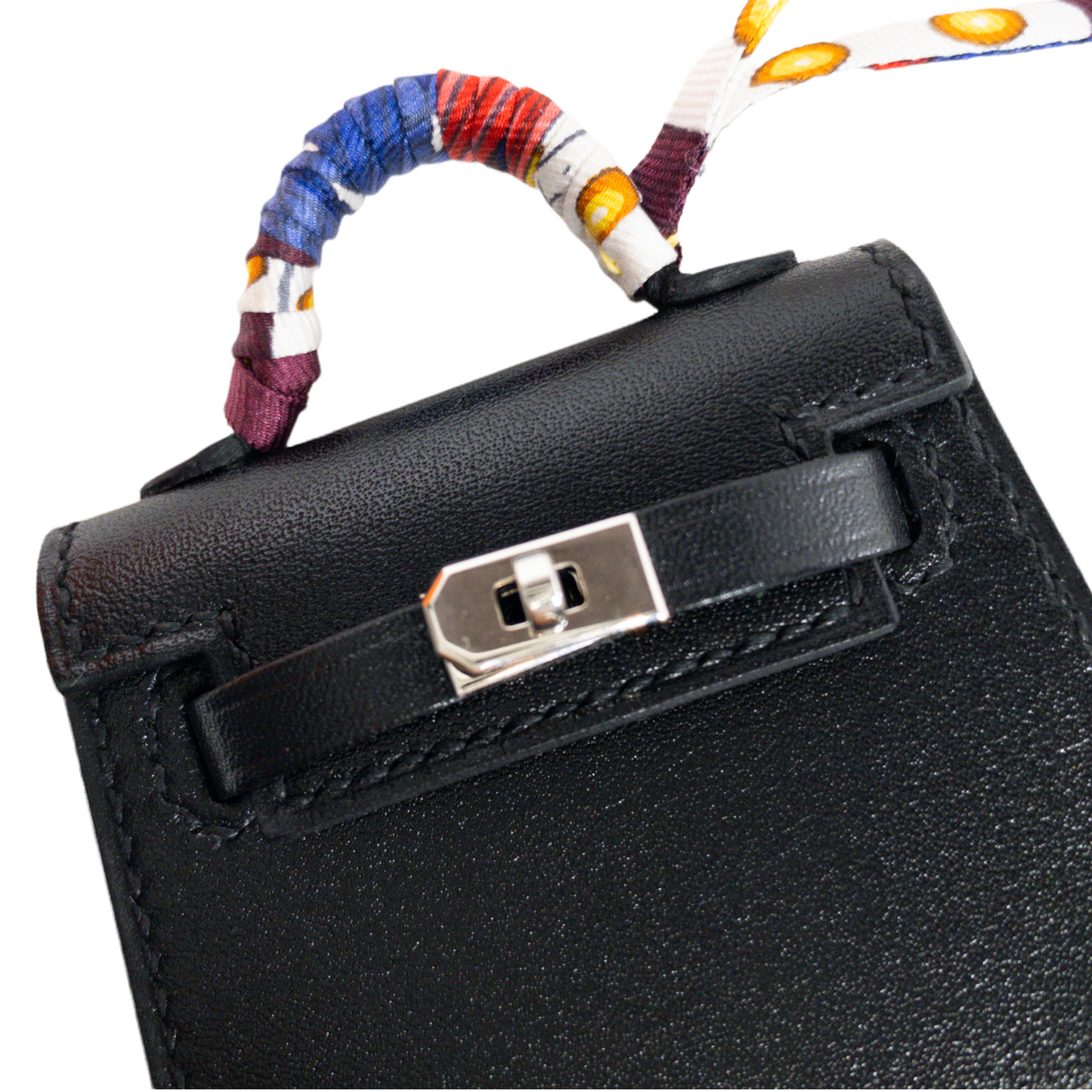 Hermes Black Mini Kelly Bag Charm with Silk Strap