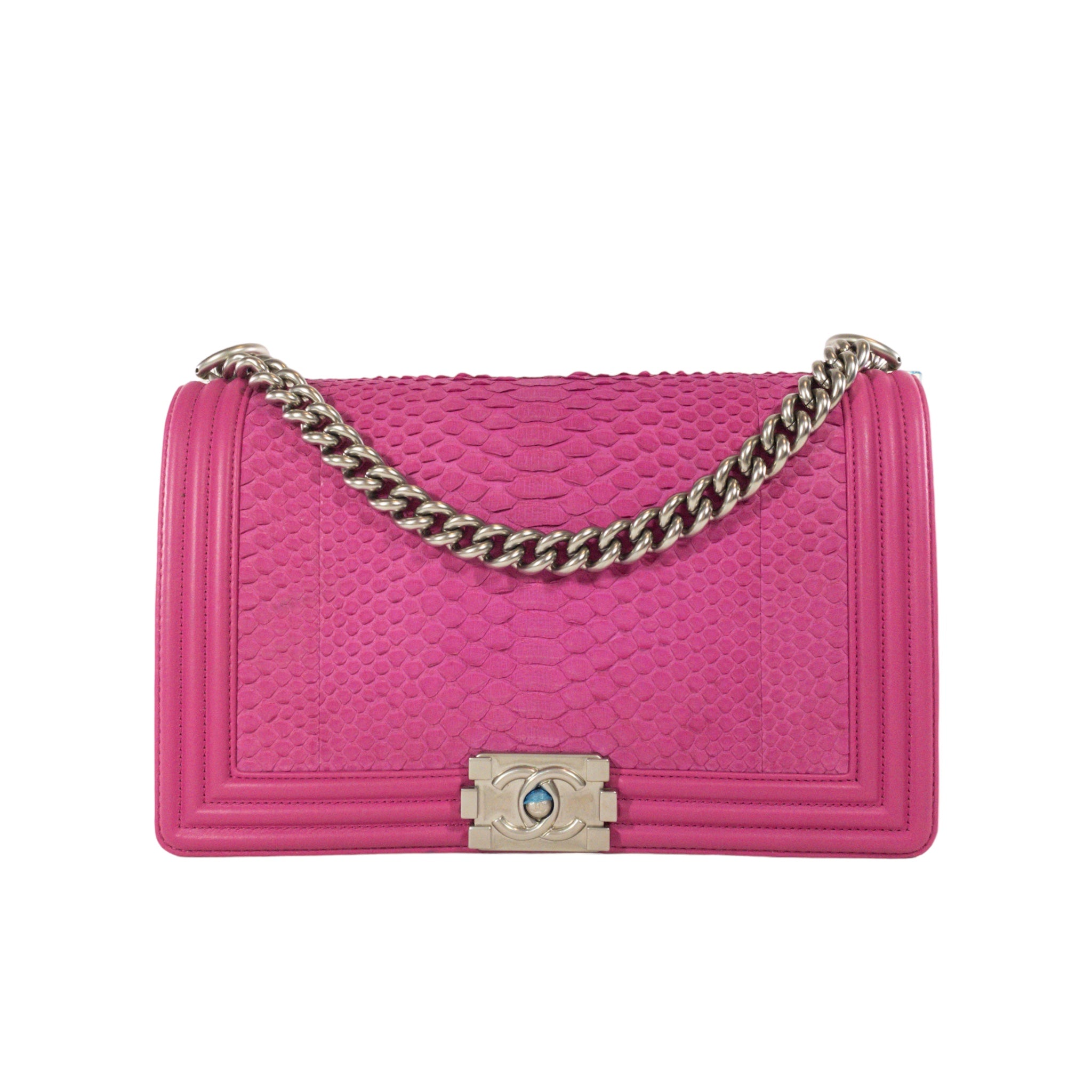 Chanel Pink Python Large Boy Bag SHW