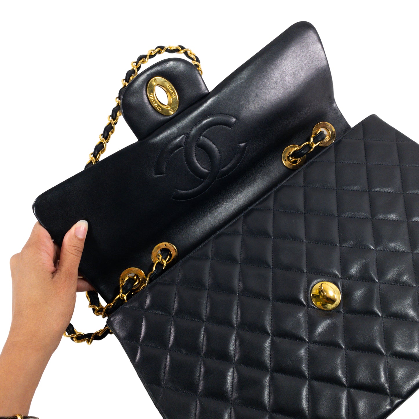 Chanel Vintage Black Lambskin Maxi Single Flap Classic