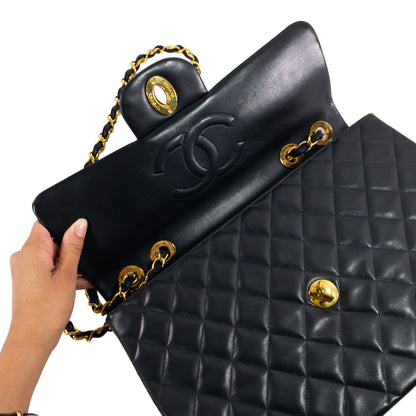 Chanel Vintage Black Lambskin Maxi Single Flap Classic