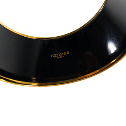Hermes Extra-Wide Enamel Bangle White & Gold Printed