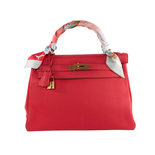 Hermes Kelly 32cm Rouge Pivoine Clemence GHW